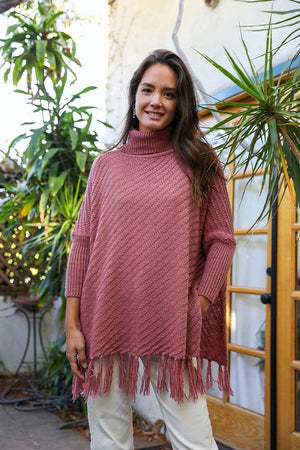 Roll-Neck Poncho Sweater Ponchos Leto Collection Plum 