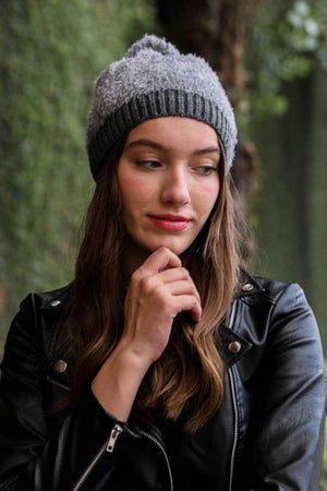 Soft Furry Pom Knit Beanie Hats & Hair Leto Collection Charcoal 