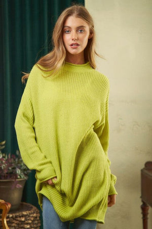 Solid Mock Neck Long Sleeve Knit Sweater Davi & Dani Apple Green S 