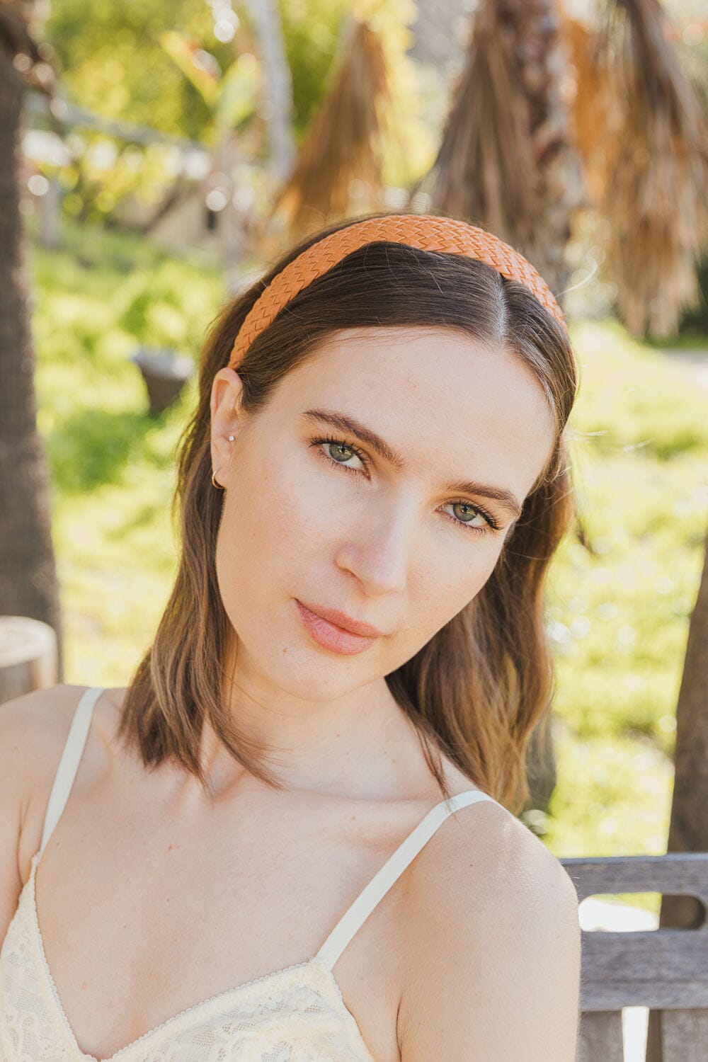 Solid Shade Woven Headband Accessories Leto Collection Cognac 