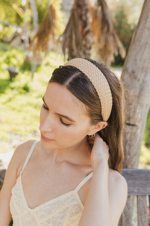 Solid Shade Woven Headband Accessories Leto Collection Beige 