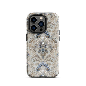 French Damask Blue Tough Case for iPhone®