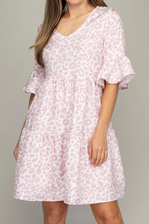 V neck tiered dress with Nuvi Apparel Pink Leopard S 