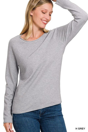 Viscose Round Neck Basic Sweater ZENANA H GREY S 