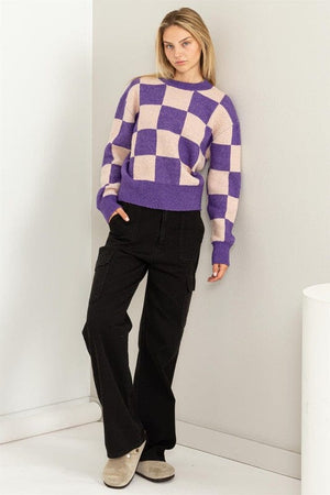 Weekend Chills Checkered Long Sleeve Sweater HYFVE 
