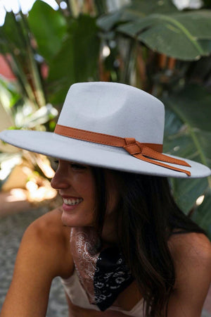 Wide Brim Leather Ribbon Bolero Hat Hats & Hair Leto Collection Gray 