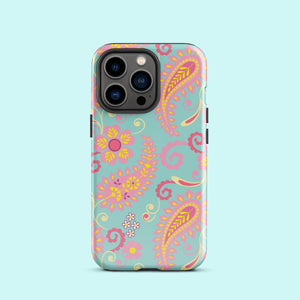 Aqua Paisley Tough Case for iPhone® Knitted Belle Boutique iPhone 13 Pro 