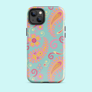 Aqua Paisley Tough Case for iPhone® Knitted Belle Boutique iPhone 14 Plus 