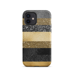 Black/Gold Glitter Stripes iPhone Case - KBB Exclusive Knitted Belle Boutique iPhone 12 