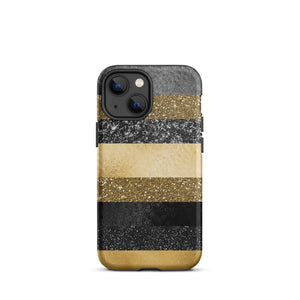 Black/Gold Glitter Stripes iPhone Case - KBB Exclusive Knitted Belle Boutique iPhone 13 mini 