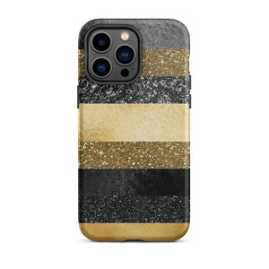 Black/Gold Glitter Stripes iPhone Case - KBB Exclusive Knitted Belle Boutique iPhone 14 Pro Max 