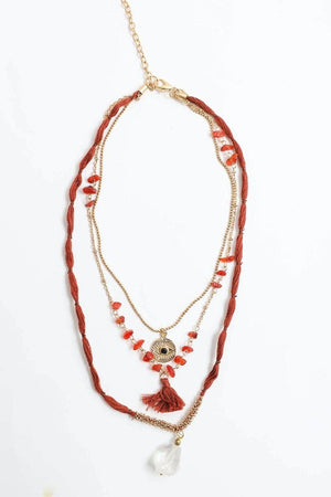Carnelian & Crystal Drop Multi Layered Necklace Leto Accessories 