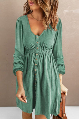 Casual Buttons Up Ruched Waist Short Dress SHEWIN INC. green SW6111416-9 S 