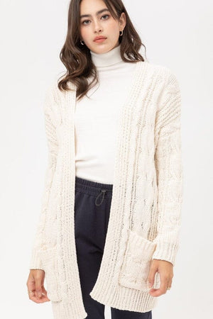 Chenille Cable Knit Oversized Open Front Cardigan Love Tree 