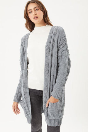 Chenille Cable Knit Oversized Open Front Cardigan Love Tree STEEL BLUE S 