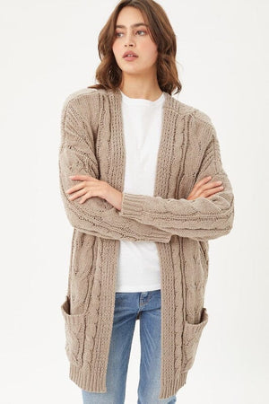 Chenille Cable Knit Oversized Open Front Cardigan Love Tree TRUFFLE S 