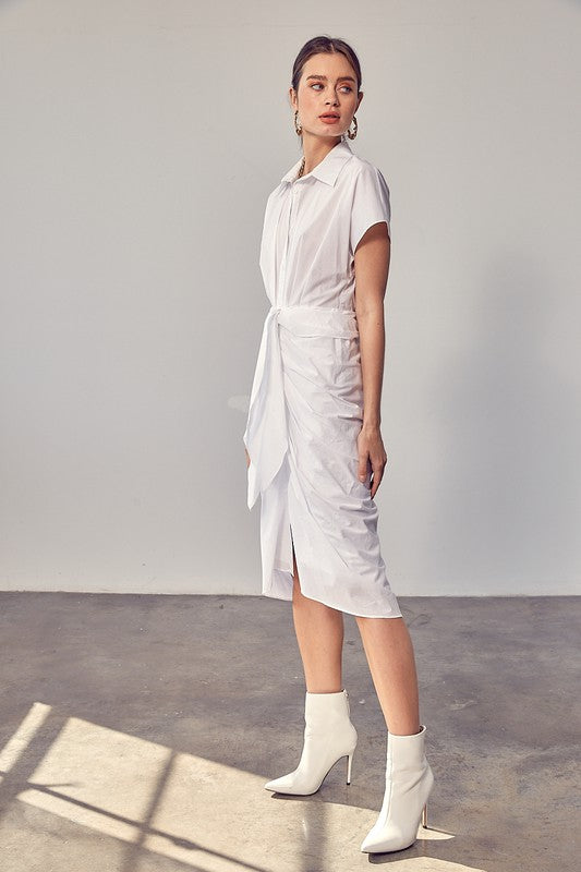 COLLAR BUTTON FRONT TIE DRESS Do + Be Collection WHITE L 