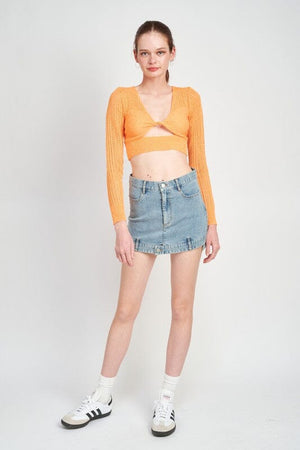 CROCHET CROPPED TOP WITH TWIST FRONT DETAIL Emory Park 