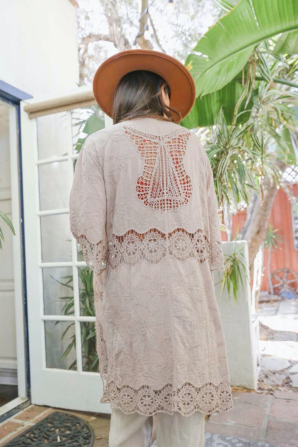 Crochet Open Patch Kimono Leto Collection One Size Taupe 