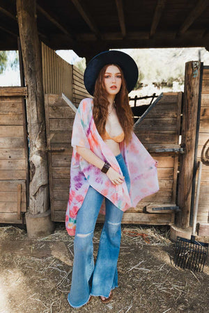 Daydream Tie Dye Cover Up Kimono Leto Collection One Size Coral 