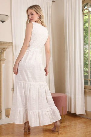 Embroidered white V neckline tiered dress Lilou 