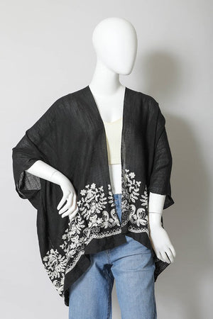 Floral Embroidered Stitch Kimono Leto Accessories Black One Size 