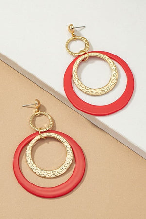 Hammered metal and acrylic hoop drop earrings LA3accessories Red one size 