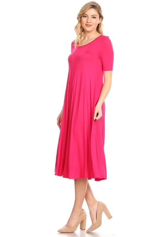 Jersey knit short sleeve oversized a-line dress Moa Collection Hot Pink S 