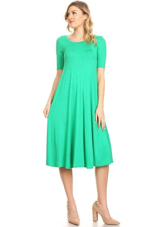 Jersey knit short sleeve oversized a-line dress Moa Collection Green S 