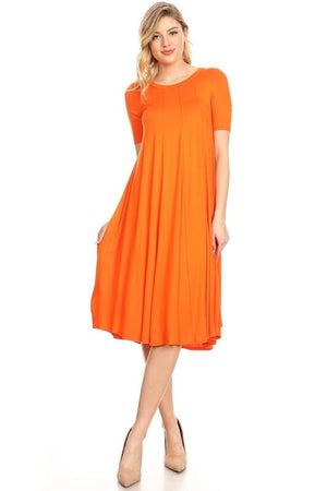 Jersey knit short sleeve oversized a-line dress Moa Collection Orange S 