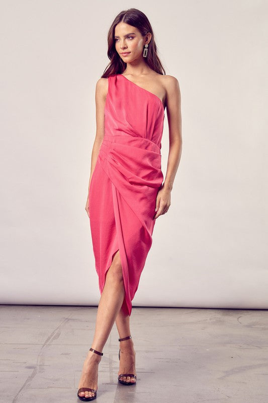ONE SHOULDER WRAP DRESS Do + Be Collection PARADISE PINK L 