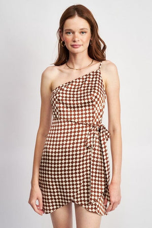 ONE SHOULDER WRAPPED MINI DRESS Emory Park BROWN S 