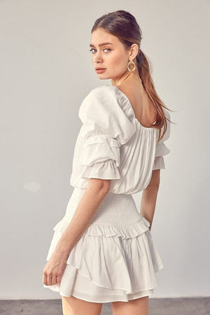 PUFF SLEEVE SMOCKED WAIST ROMPER Do + Be Collection 