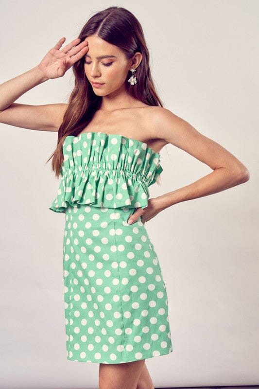 RUFFLE POLKA DOT DRESS Do + Be Collection CORAL PEACH S 
