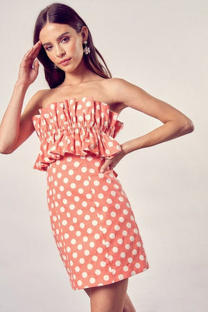 RUFFLE POLKA DOT DRESS Do + Be Collection CORAL PEACH S 