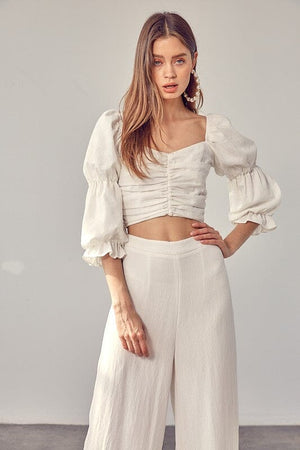 RUFFLE RUCHED FRONT TOP Do + Be Collection OFF WHITE S 