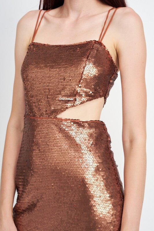 SEQUIN MINI DRESS WITH CUT OUT Emory Park RUST S 