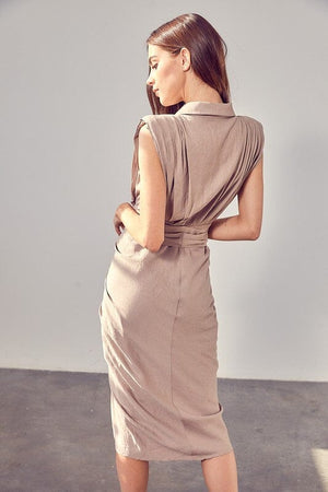 SLEEVELESS BUTTON FRONT TIE DRESS Do + Be Collection 