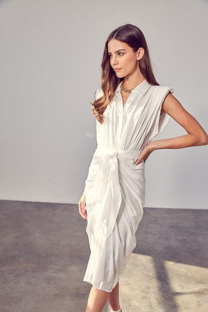 SLEEVELESS BUTTON FRONT TIE DRESS Do + Be Collection OFF WHITE S 