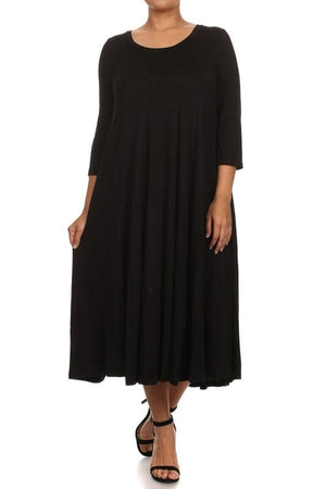 Solid, 3/4 sleeve midi dress Moa Collection Black XL 