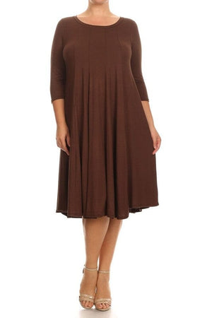 Solid, 3/4 sleeve midi dress Moa Collection Brown XL 