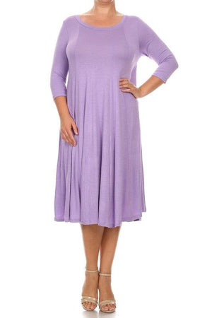 Solid, 3/4 sleeve midi dress Moa Collection Lavender XL 