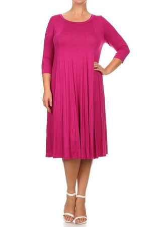 Solid, 3/4 sleeve midi dress Moa Collection Magenta XL 