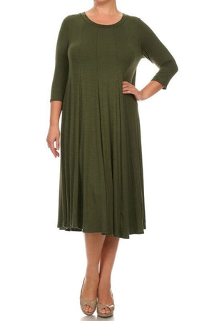 Solid, 3/4 sleeve midi dress Moa Collection Olive XL 
