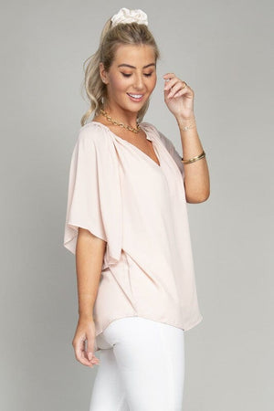 Solid Notched Neck Blouse Nuvi Apparel 