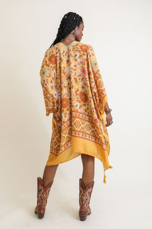 Touch of Morroco Tapestry Tassel Kimono Leto Accessories Mustard One Size 