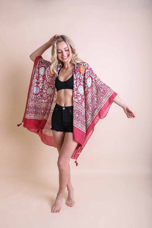 Touch of Morroco Tapestry Tassel Kimono Leto Accessories Red One Size 