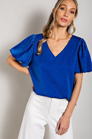 V-NECK PUFF SLEEVE BLOUSE TOP eesome 