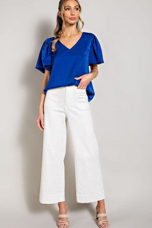 V-NECK PUFF SLEEVE BLOUSE TOP eesome 