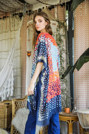 Vibrant Multicolor Frayed Edge Kimono w/ Armholes Leto Accessories 